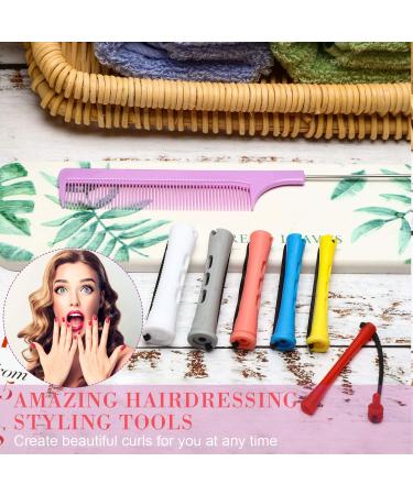 72 Pieces Short Plastic Hair Perm Rods Set - 6 Sizes Cold Wave Rods for Hair Curling - Hairdressing Tools with Tail Comb and Pintail Comb - Buy Online on SooperMarket.com