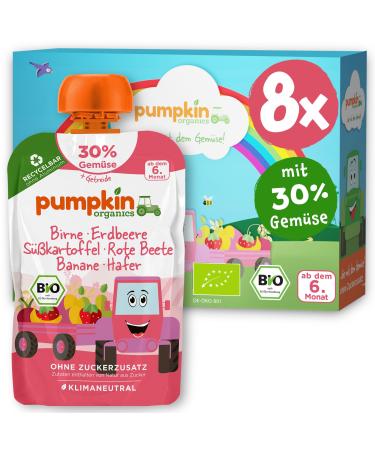 Pumpkin Organics Bio Vegetable Cereal Quetschies Birne strawberry sweet potato beetroot banana oats without added sugar - baby food for babies from the 6th month - Vegetarian (8x100g)