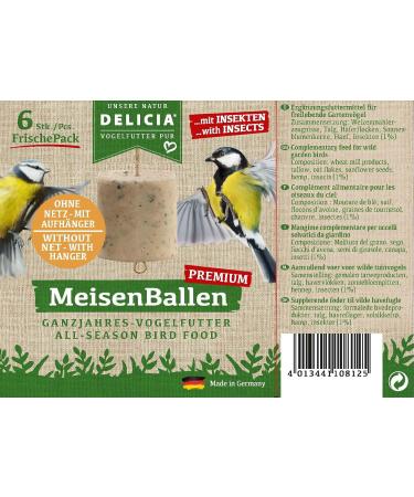 DELICIA Premium Insect Bird Balls - 6 Pack for Garden & Wild Birds | Meisen Dumplings with Hangers - High-Quality Bird Feed - Buy Online on SooperMarket.com