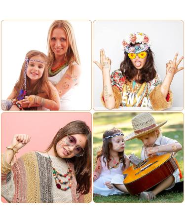 Hippie Temporary Tattoo Sticker Set - Flower, Love, and Peace Sign Designs for Adults and Kids - Buy Online on SooperMarket.com