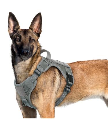 Rabbitgoo dog harness Large dogs anti -train crockery dog adjustable with handles widened robust and wear -resistant tactical dog harness with metal buckles for hiking (XL gray) XL (1 Pack)