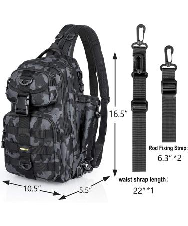 PLUSINNO Fishing Backpack Tackle Bag with Rod Holder - Water-Resistant, Ideal Fishing Gifts for Men - Large Black Camo (16.5*10.5*5.5inch) - Buy Online on SooperMarket.com