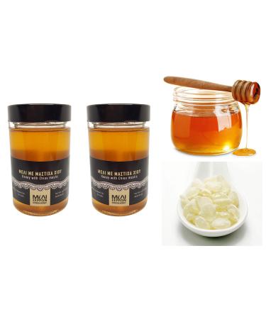 Pure Greek Honey with PDO Chios Mastic ( Mastiha ) | 500g (2 x 250g) | The Antioxidant Superfood | Unpasteurized unheated unprocessed | Loaded with Important Nutrients
