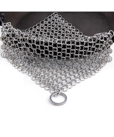 Candure cast iron cleaner stainless steel 17.8 x 17.8 cm chain scrubber for all types of frying pans cast iron pans grills & dutch oven