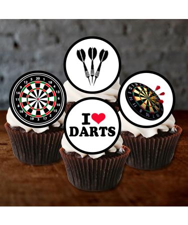 PRECUT Darts Cupcake Toppers Dart Theme Cake Decorations Edible Darts Birthday Decorations Dart Board Cake Topper Dartboard Cake Topper Darts Party Decorations (Pack of 12)