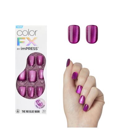 KISS imPRESS No Glue Mani Press-On Nails Color FX 'Levels' Dark Pink Short Size Squoval Shape Includes 30 Nails Prep Pad Instructions Sheet 1 Manicure Stick 1 Mini File
