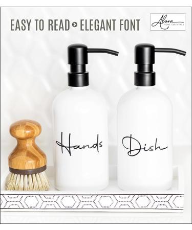 Alora Hand Soap Dispenser and Liquid Dish Soap Dispenser for Kitchen Sink - Set of 2 - Black Metal Pumps - Reusable Plastic Bottle with Easy to Read Lettering - Countertop Replacement Refill Set of 2 (16 Ounce) White - Buy Online on SooperMarket.com