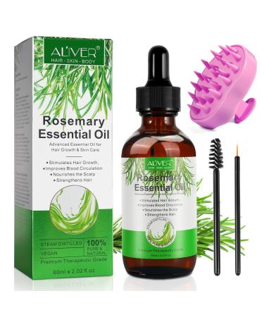 PEPHUCA Rosemary Oil for Hair Growth with Scalp Massager - 100% Pure Natural Organic Rosemary Essential Oil for Eyebrow Eyelash Nourishes The Scalp Stimulates Hair Growth for All Hair Types 60ML