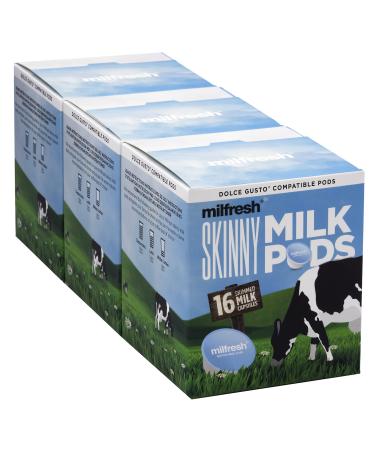 Milfresh Skinny Milk Pods - Dolce Gusto Compatible Milk Pods 3 Boxes x 16 Pods (48 Skimmed Milk Pods 48 Servings Total)