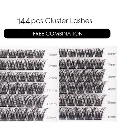 144PCS 3D False Eyelashes D Curl Natural Look Individual Cluster Lashes - Reusable Fluffy Soft DIY Extensions Mix 10-16MM - Buy Online on SooperMarket.com