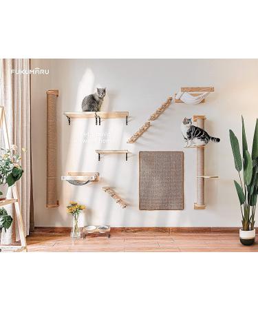 FUKUMARU Cat Activity Tree w/ Scratching Posts & Wall Mounted Jute Scratcher Pine Hammock - Buy Online on SooperMarket.com