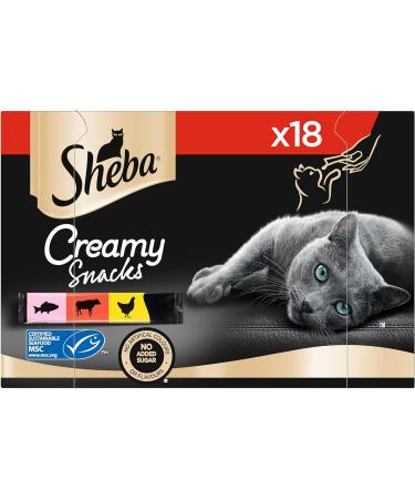 Sheba Cat Snacks Creamy Sticks - 18x12g Chicken Salmon & Beef | MSC Certified Lickable Treats for Cats - Buy Online on SooperMarket.com