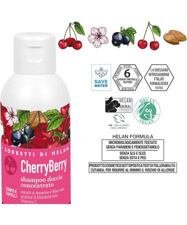 Helan I Sorbetti CherryBerry - Gentle Shower Gel & Shampoo for Women and Men with Vitamin C Sweet Almonds & Blackcurrant - Concentrated Hair & Body Wash with Revitalising Action - Made in Italy 150ml - Buy Online on SooperMarket.com