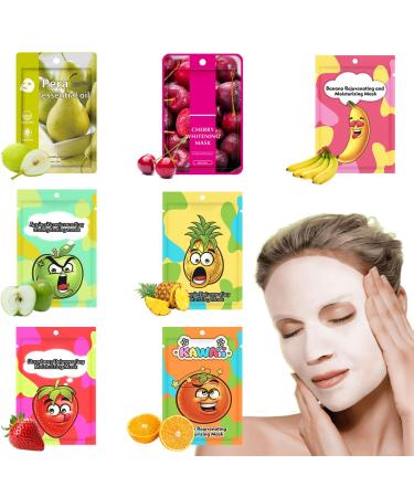Sheet Mask 7 pc Fruit Extract Masks Organic Face Mask Pineapple Face Mask Moisturizing Facial Mask Face Facial Mask Collagen Face Mask Hydrating Improve dullness & Brighten Women/Men for All Skin