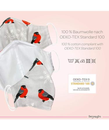 Dance Pattern Washable Cotton Face Mask for Kids & Adults - 2-Layer with Nose Bracket & Filter Bag - Oeko-Tex Standard 100 - Gray Red Birds - International Shipping Available - Buy Online on SooperMarket.com