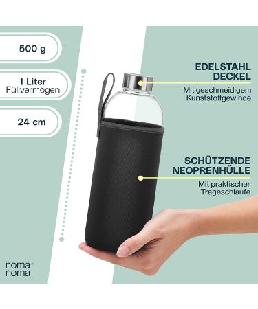 Buy Noma 1L Glass Bottle with Neoprene Cover - Durable Sports & Outdoor Water Bottle | Available in 500ml & 1000ml - Perfect for Office & School - Buy Online on SooperMarket.com