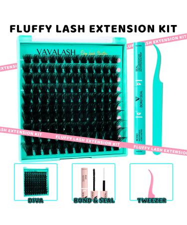 VAVALASH DIY Lash Extension Kit - Diva Volume Cluster Lashes 10-18mm | Individual Eyelash Extension Kit with Bond & Seal Glue | Perfect for Home Use - Buy Online on SooperMarket.com
