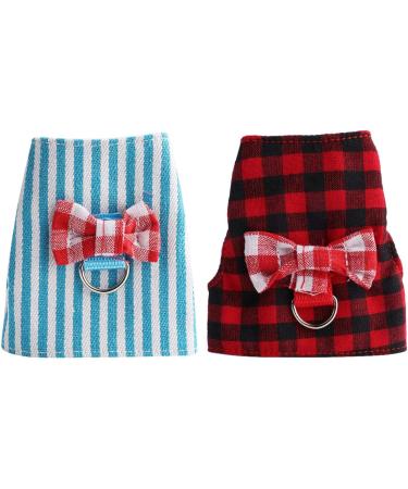 Hamster Harness and Traction Rope 2 Pieces Small Pet Harness with Bowknot Decor Small Animal Outdoor Walking Traction Rope Vest for Ferret Guinea Pig Iguana Rabbit Red Grid + Blue Stripes(XS) - Buy Online on SooperMarket.com