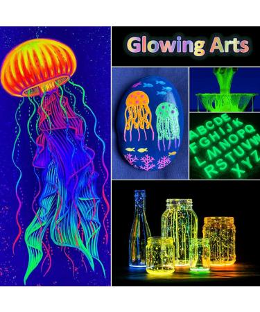 Rhea Arcas Glow in The Dark Powder - 12 Pack Luminous Mica Pigment for Epoxy Resin, Nail Polish, Acrylic Paint, DIY Crafts & Theme Parties - Fluorescent Dye for Art Projects - Neon Colors - Buy Online on SooperMarket.com