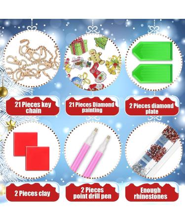 21 Pcs DIY Diamond Key Chain Ornaments - Cute Style | 5D Rhinestone Pendant Decor Kit for Kids | Christmas Diamond Art Key Ring - Buy Online on SooperMarket.com
