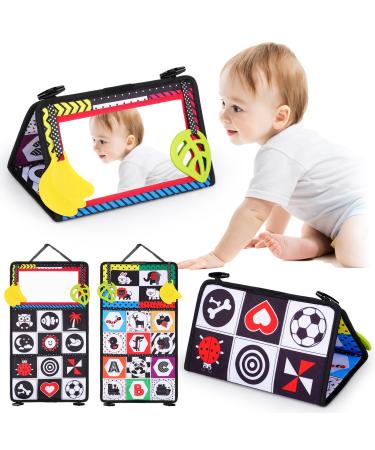 Tuaeccki Baby mirror toys foldable baby toys 0-12 months pension toys with black white contrast pattern for newborn children's mirrors toys for boys and girls alphabet