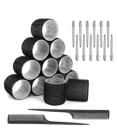 Curlers Large Curls 26 Pieces Curls Set Curls Without Heat Self-Adhesive 12 Hair Rollers with 12 Hair Clips 2 Combs for Long Medium Short Hair