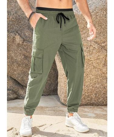 Elegancity Men's Cargo Jogger Work Pants with Drawstring and Pockets - Regular Fit Sweatpants (Sizes 38-46) - 32, A-Green - Buy Online on SooperMarket.com