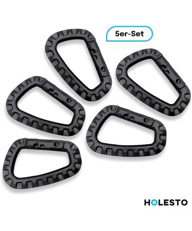 Holesto Plastic Carabiner Set - Tactical Black D-Shape Hooks for Outdoor - Durable ABS - 5-Pack - Buy Online on SooperMarket.com