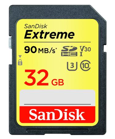 SanDisk 32GB Extreme SDHC UHS-I Memory Card - 90MB/s, C10, U3, V30, 4K UHD, SD Card - SDSDXVE-032G-GNCIN