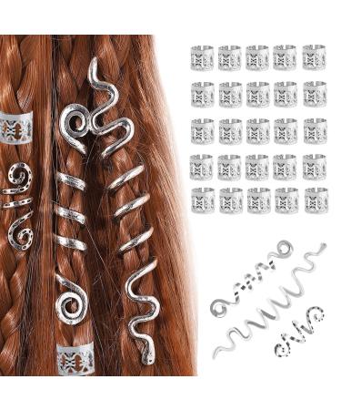 28 pieces dreadlocks jewelry adjustable metal cuffs braid hair jewelry hair spiral clips dreadlocks pearls braid hair jewelry for men and women (silver) suitable (silver)