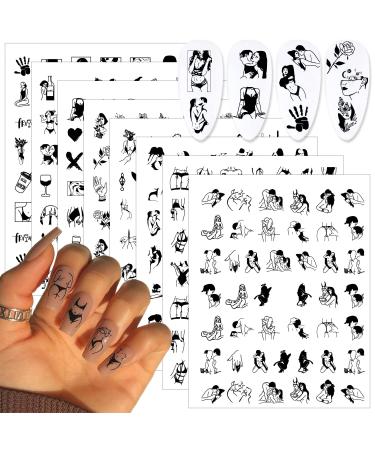 8 Sheets Bad Girl Nail Art Stickers Black White Nail Decals 3D Self Adhesive Design Stickers Sexy Nail Stickers for Women Girls Sexy Nails Nail Art Supplies Sexy Girls Designer Nail Decoration A3