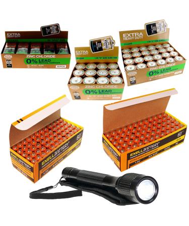 166PC Heavy Duty Batteries Kit Sizes 9V AAA AA D C Plus 140 LUMEN FLASHLIGHT