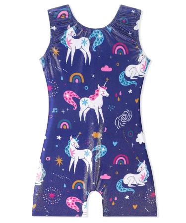 EQSJIU Gymnastics Leotards for Girls Kids Rainbow Mosaic Mermaid Butterfly Stars Leopard Galaxy Tie Dye Cosmos Leopard 3-4T Darkblue