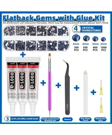 Glarks B7000 Jewelry Adhesive Glue with Rhinestone Gems Kit 2600Pcs Ink Blue Rhinestones with Gems Adhesive Flat Back Gems Crystal Rhinestones with 6Pcs Dotting Tools for Craft Nail Art Dark Purple - Buy Online on SooperMarket.com