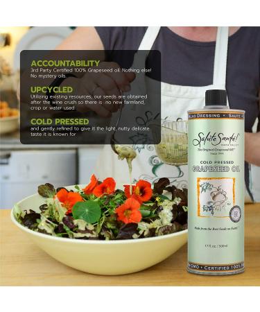 Salute Sante! Cold Pressed Grapeseed Oil - High Temperature Cooking, Non-GMO, Kosher, Vegan - 500ml/17 fl oz - Buy Online on SooperMarket.com