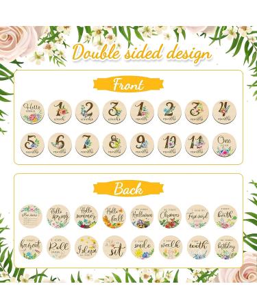 16-Piece Floral Wooden Baby Monthly Milestone Cards - Double-Sided Baby Months Signs for Newborn Photo Props - Fresh Flowers Design - Buy Online on SooperMarket.com