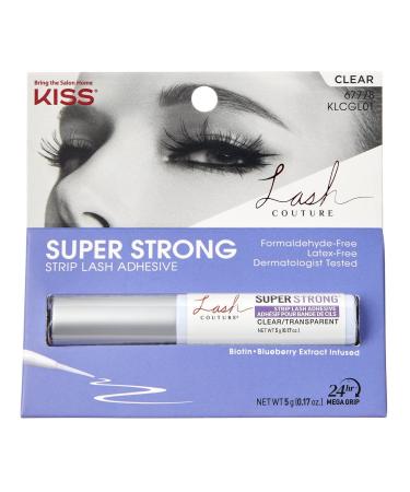 KISS Lash Couture Clear Strip Lash Adhesive with Biotin & Blueberry Extract, Latex-Free, Dermatologist Tested, Contact Lens Friendly, Strong Hold, Gentle Formula, with Brush Tip Applicator, 0.17 Oz. 0.17 Ounce (Pack of 1) White
