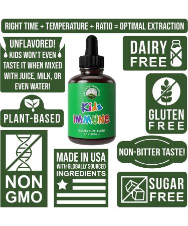 Kids Immune Support - Sugar-Free Liquid Vitamins with Astragalus, Echinacea, Elderberry, Reishi & Spirulina - Vegan Children's Immunity Booster Drops - Buy Online on SooperMarket.com