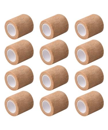 12 Rolls Elastic Cohesive Bandages 5 cm x 4.5 m Breathable Self Adhesive Bandage Non Woven Wrap Tape for Sports Knee Wrists Ankle Sprains Animal Pet Vet (Skin Color)