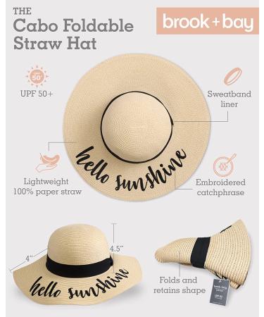 Women's Floppy Beach Sun Hat - Hello Sunshine Embroidered Straw Hat for Vacation & Honeymoon - Foldable Large Brim - Buy Online on SooperMarket.com