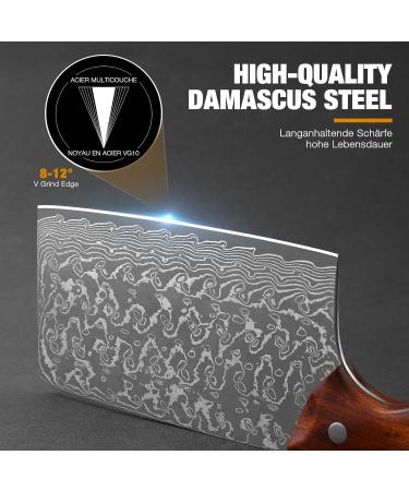 Handmade Drahcenader Damast Hunting & Chef Knife - VG10 Steel Wooden Handle PU Leather Sheath | Outdoor Camping Gear - Buy Online on SooperMarket.com