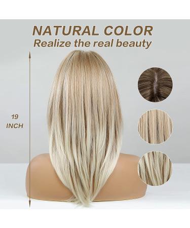 Long Layered Blonde Wig with Bangs - Synthetic Hair - Mixed Blonde - Buy Online on SooperMarket.com