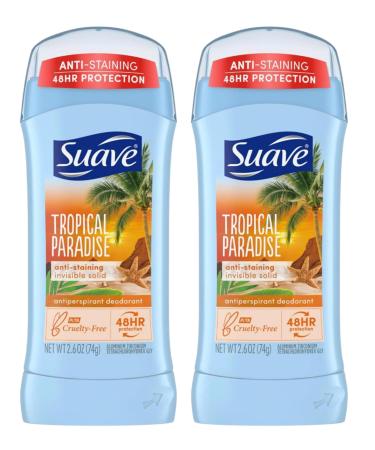 Suave Deodorant 2.6 Ounce 24Hr Tropic Paradise Invis. Solid (76ml) (2 Pack) Tropical Paradise 2.6 Ounce (Pack of 2)