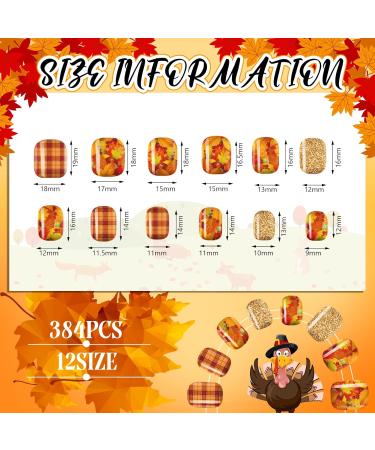 384 Pcs Fall Thanksgiving Press On Nails - Autumn Floral Pattern - Short Coffin Shape - Full Cover Fake Nails for Women - Buy Online on SooperMarket.com