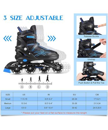 Soldow Adjustable Inline Skates with Light Up Wheels - Black Rollerblades for Kids and Adults - Buy Online on SooperMarket.com
