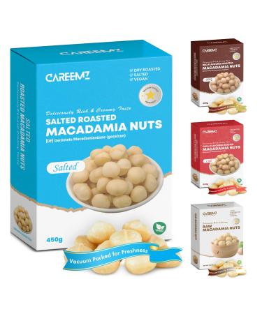 CAREEMZ Salted Roasted Macadamia Nuts Malawi s Finest Gourmet Snack Vacuum Sealed for Freshness (Salted 450g) Salted 450g