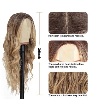 NAYOO 26 Inch Ombre Blonde Wavy Wig for Women - Natural Synthetic Heat Resistant Fiber - Middle Part Curly Wavy Wig for Daily & Party Use - Buy Online on SooperMarket.com