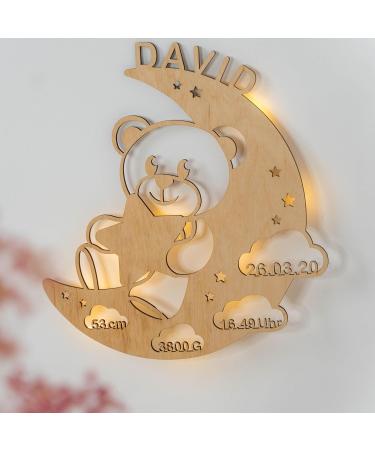 LAUBLUST Night Light Bear in the Moon - Personalized Baby Gift for Birth & Baptism - LED Natural Lighting for Kids - Buy Online on SooperMarket.com