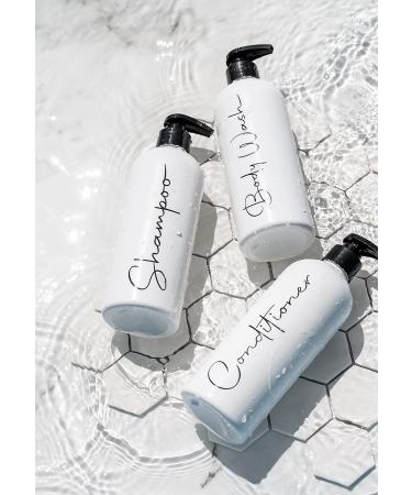 Alora 16oz Reusable Shampoo and Conditioner Bottles - Set of 3 - White - Easy to read Lettering - Pump Bottle Dispenser for Shampoo Conditioner Body Wash - Empty Plastic Refillable Containers Set of 3 White - Buy Online on SooperMarket.com