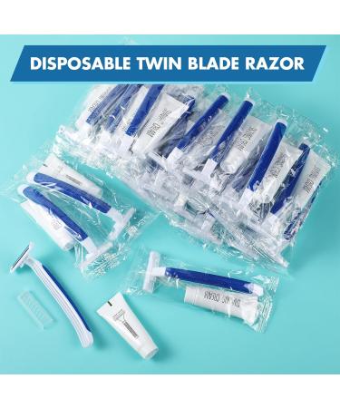 50 Sets Disposable Razors in Bulk - Twin Blade Razors with Shaving Cream | Individually Wrapped for Men & Women | Perfect for Homeless Hotels Shelters & Travel - Buy Online on SooperMarket.com